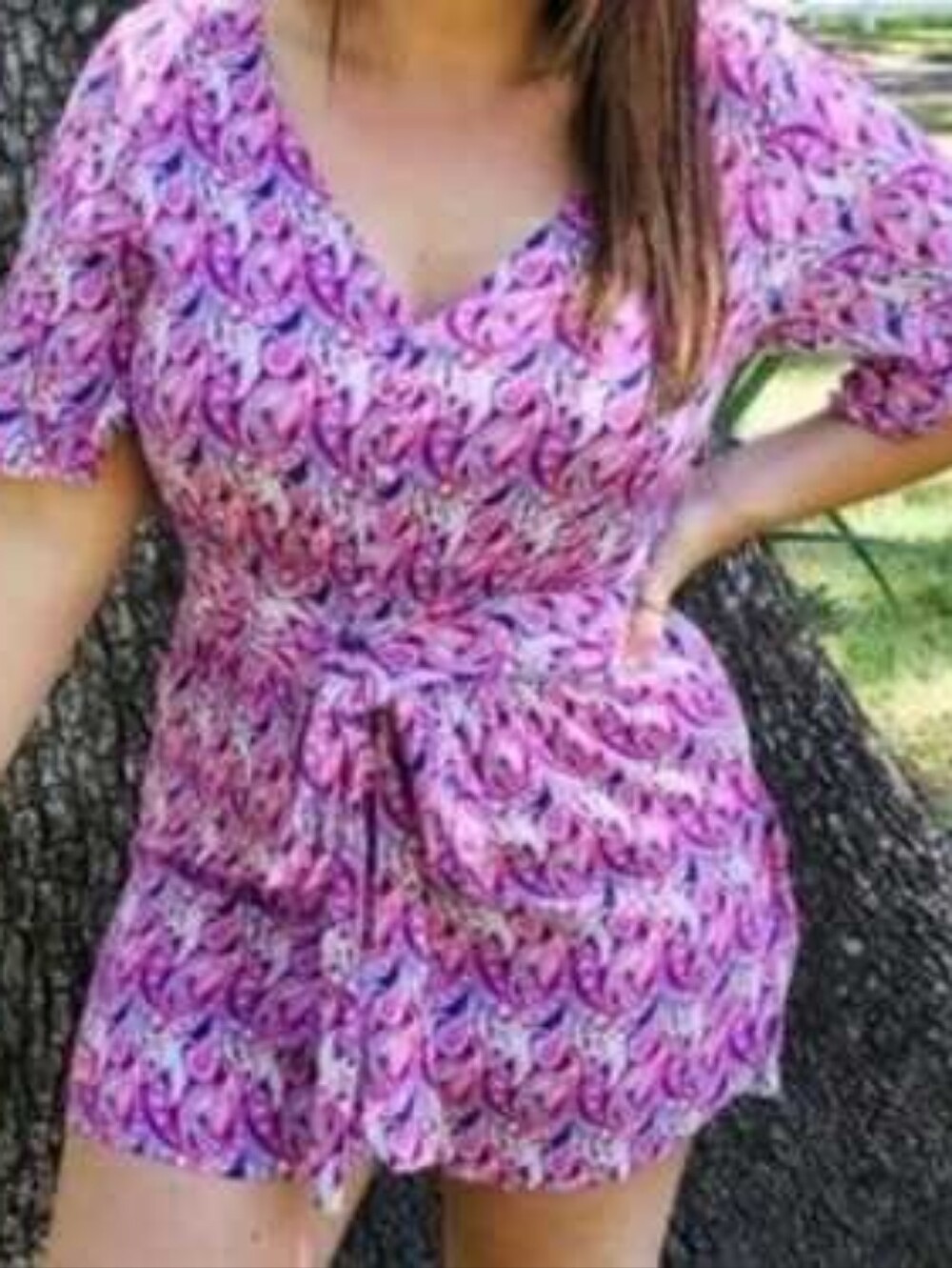 Soft Surroundings Pink Paisley Romper with Tie Waistbaize Large